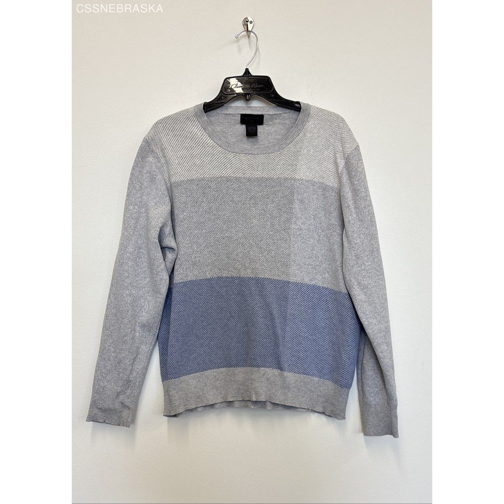 Magaschoni Blue/Gray Mens Striped Knitted‎ Cotton Crew Neck Pullover - Size M